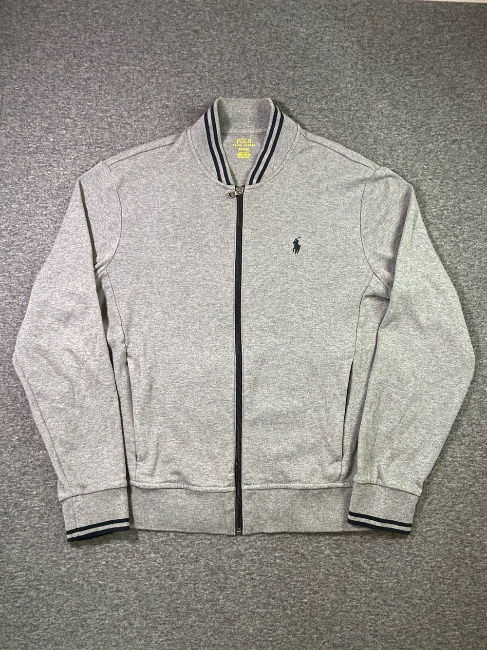 Polo Ralph Lauren Full Zip Track Jacket Mens Medium Grey Striped Collar Bomber